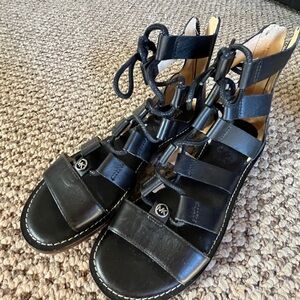 Michael Kors Black Gladiator Sandals with Lace-Up Design